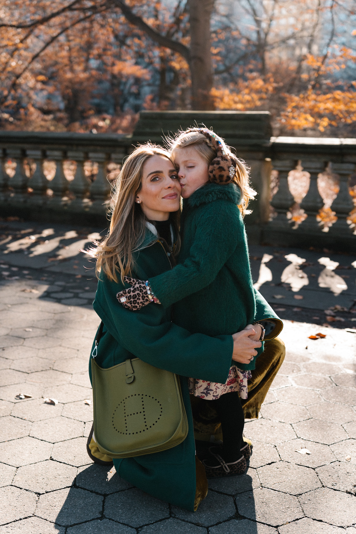 long green wool coat gold velvet pants