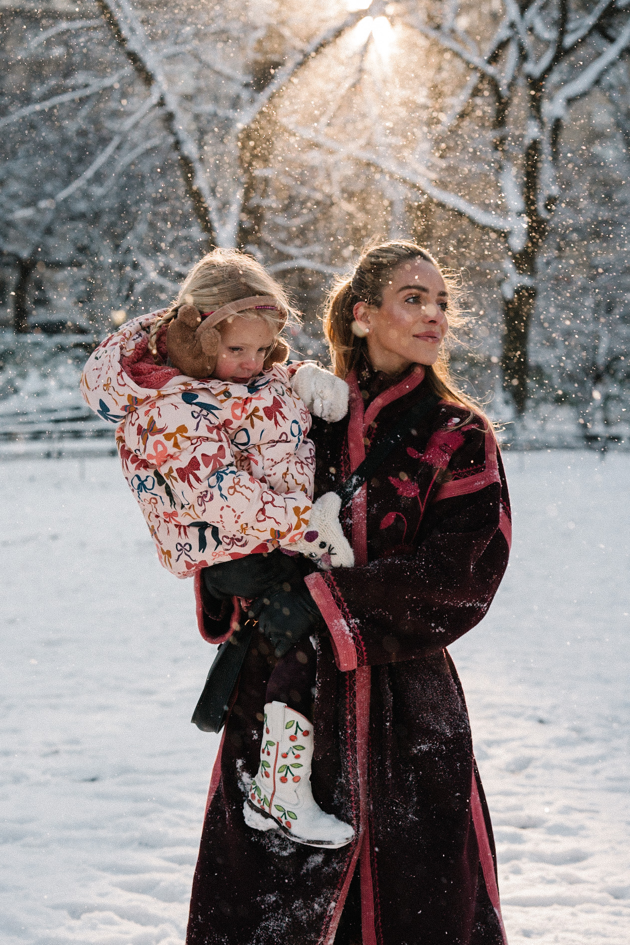 pink embroidered winter coat