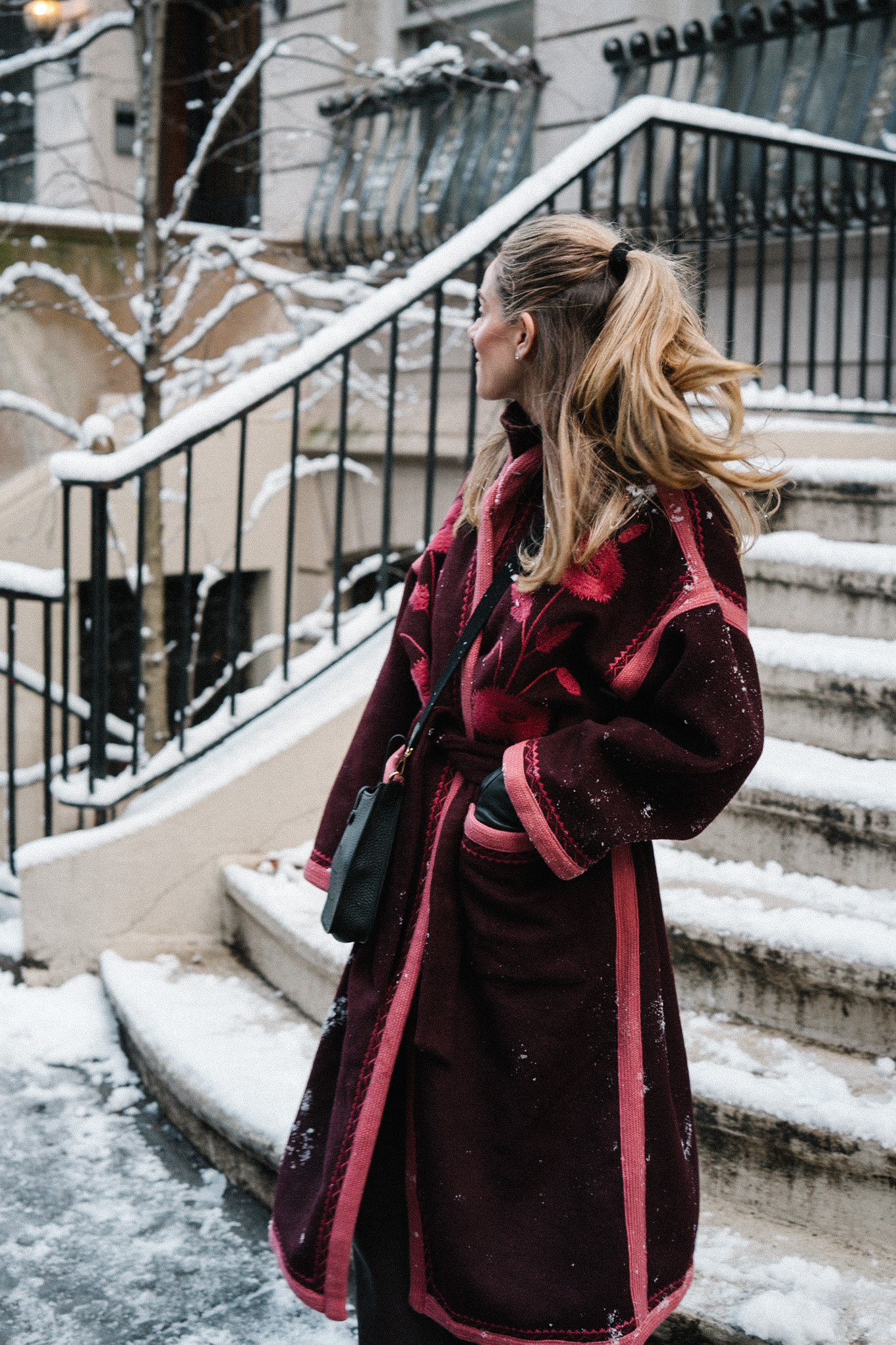 pink embroidered winter coat