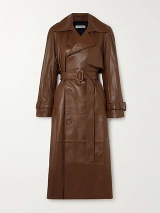 Henri Belted Double-Breasted Leather Trench Coat