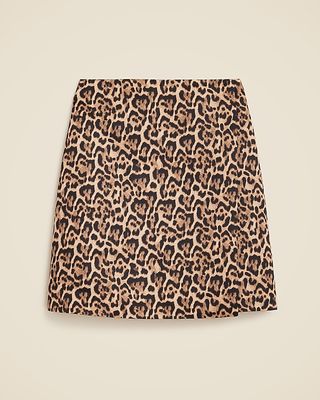 Leopard-Print Wrap Skirt in Duchesse Satin