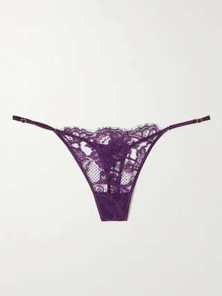 Camille Stretch-Silk Satin-Trimmed Organic Cotton-Lace Thong